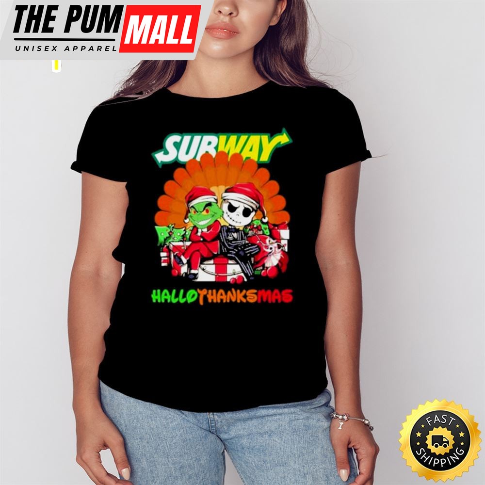 Santa Grinch And Jack Skellington Subway Happy Hallothanksmas 2025 Shirt