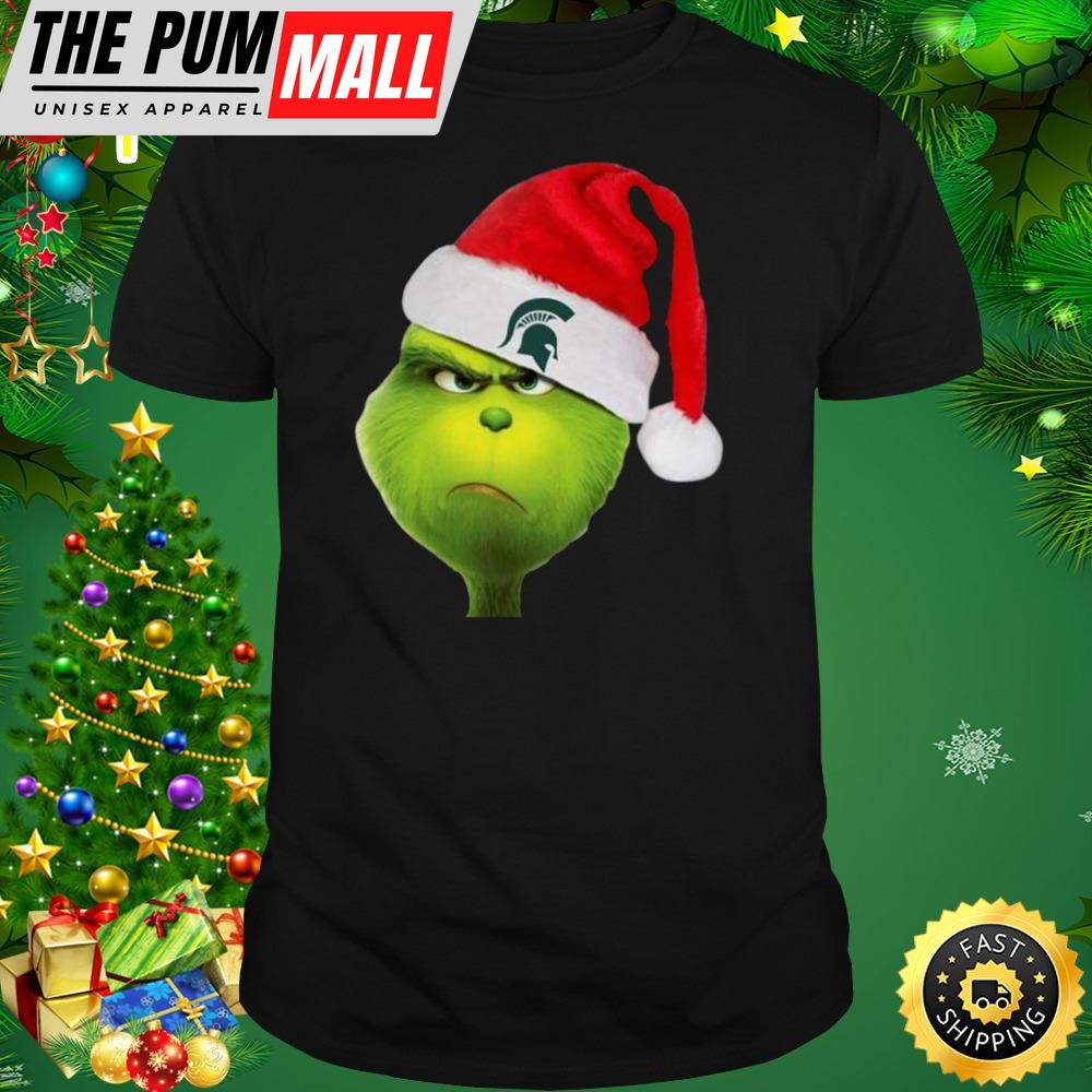 Santa Grinch Face Michigan State Spartans Logo Christmas Shirt