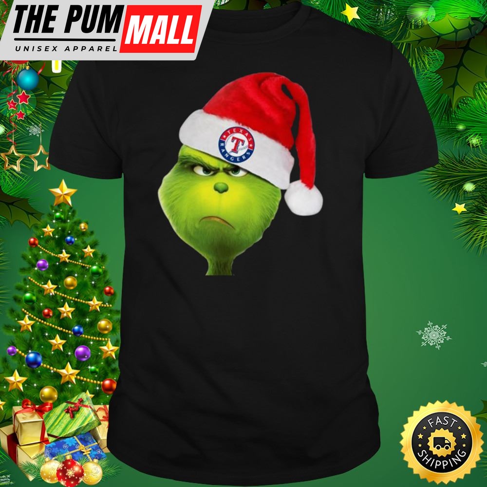 Santa Grinch Face Texas Rangers Logo Christmas Shirt