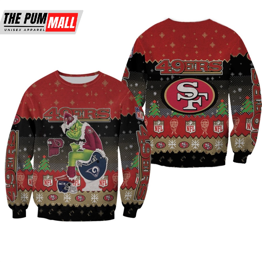 Santa Grinch San Francisco 49ers Sitting On Rams Cardinals Seahawks Toilet Christmas Ugly Sweater