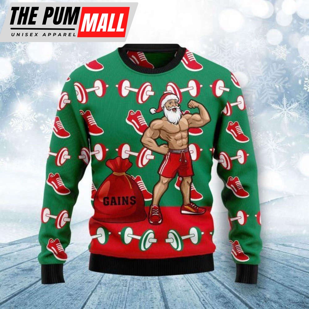 Santa Gym Ugly Christmas Sweater, Xmas Christmas Sweater, Santa Lover Gift