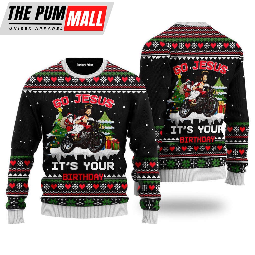 Santa Jesus Ride Motobike Ugly Christmas Sweater Gift UH1235