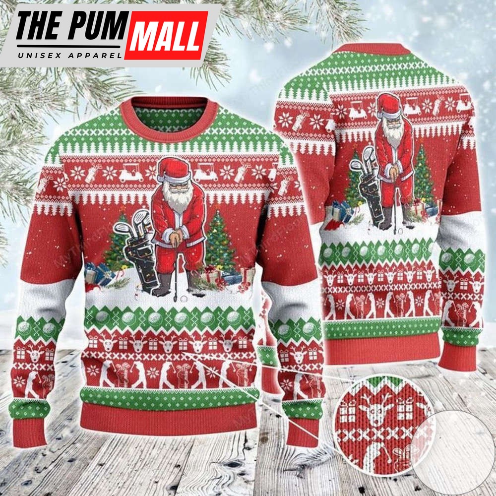 Santa Playing Golf For Unisex Ugly Christmas Sweater, Gift For Christmas