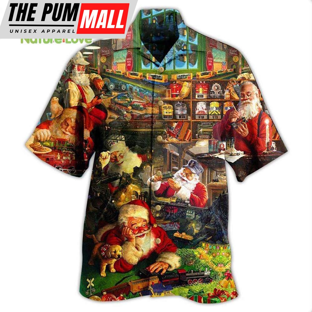 Santa Railway Toy Train Factory Merry Christmas Vintage Hawaiian Shirt