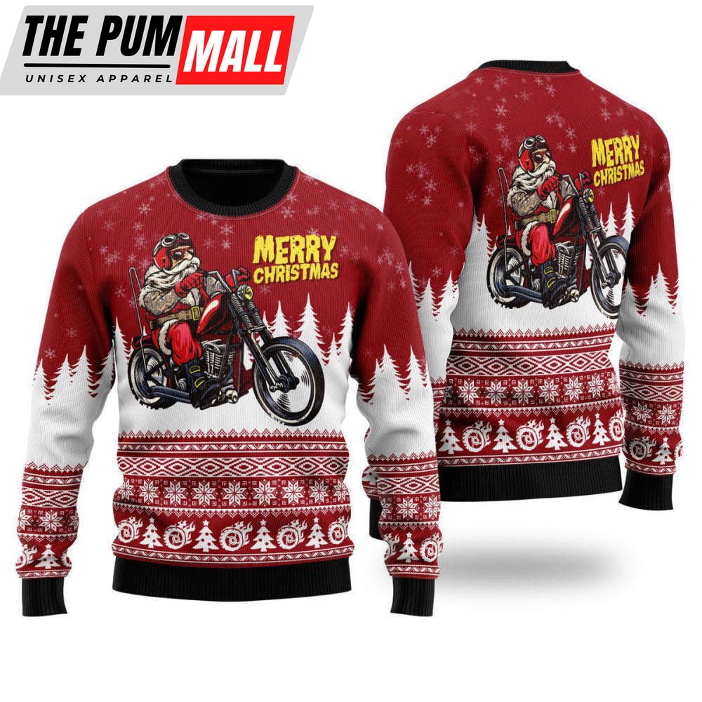 Santa Riding Motorbike To Holiday Ugly Christmas Sweater, Gift For Christmas