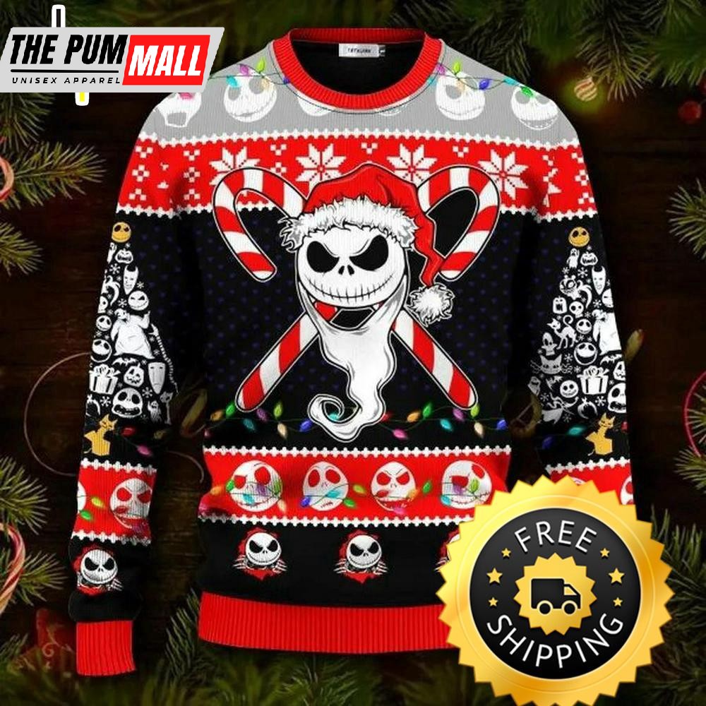 Santa Skeleton Sweater, The Nightmare Before Christmas Jack Skellington Ugly Christmas Sweater, Jack Skellington Ugly Sweater