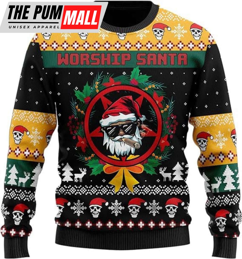 Santa Ugly Christmas Sweater, St. Nick Mens Funny Ugly Sweater Crew Neck Sweatshirt