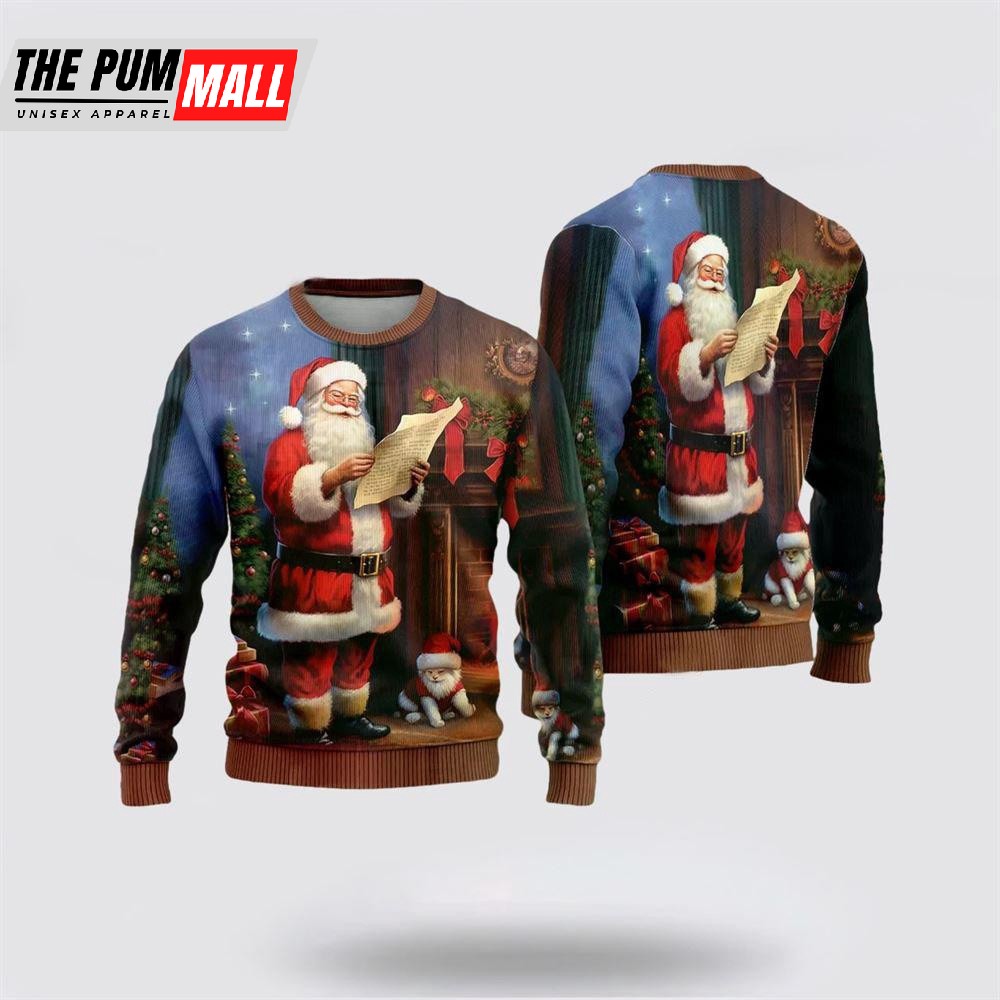 Santa Wishes List Ugly Christmas Sweaters, Funny Santa Sweaters