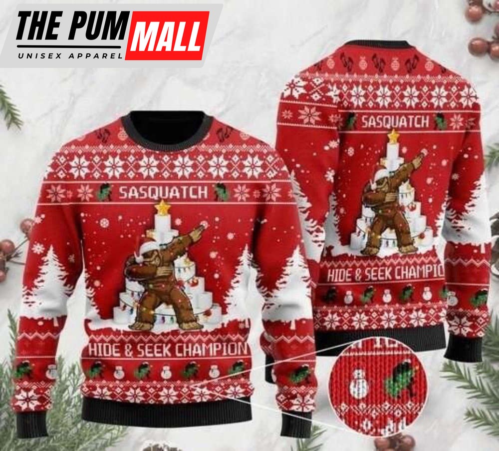 Sasquatch Hide And Seek Champion Ugly Christmas Sweater, Sasquatch Lover Gift