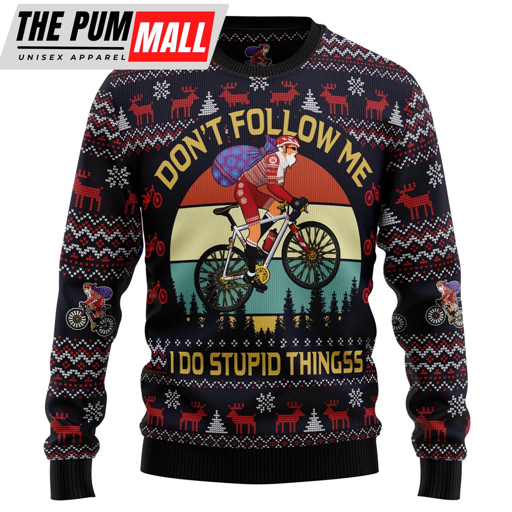 Satan Claus On Mountain Bike Ugly Christmas Sweater – Gift For Pet Lovers – Unisex Crewneck Sweater