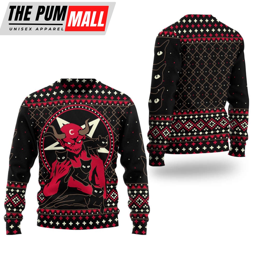 Satanic Satan Black Cat Ugly Christmas Sweater, Christmass Gift