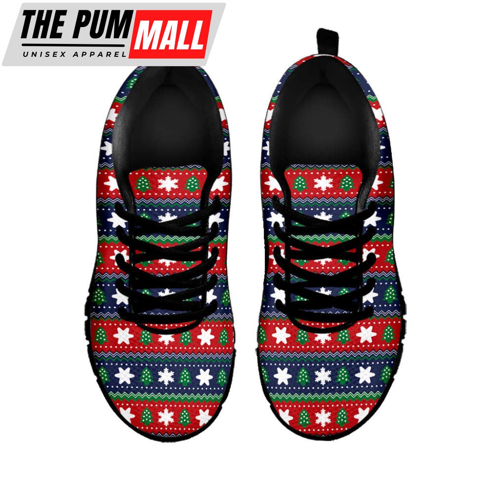 Scandinavian Christmas Pattern Print Black Running Shoes, Gift For Men And Women