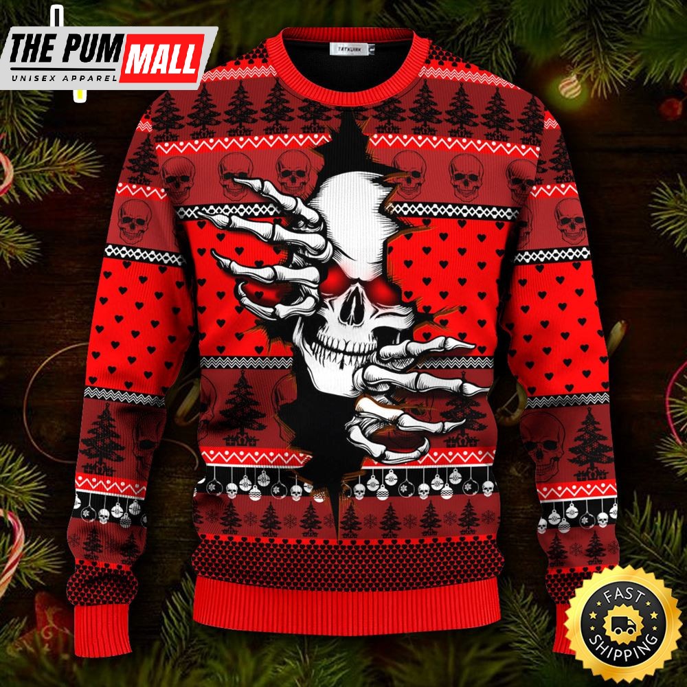 Scary Red Skull Inside Me Skull Ugly Christmas Skull Sweater Christmas