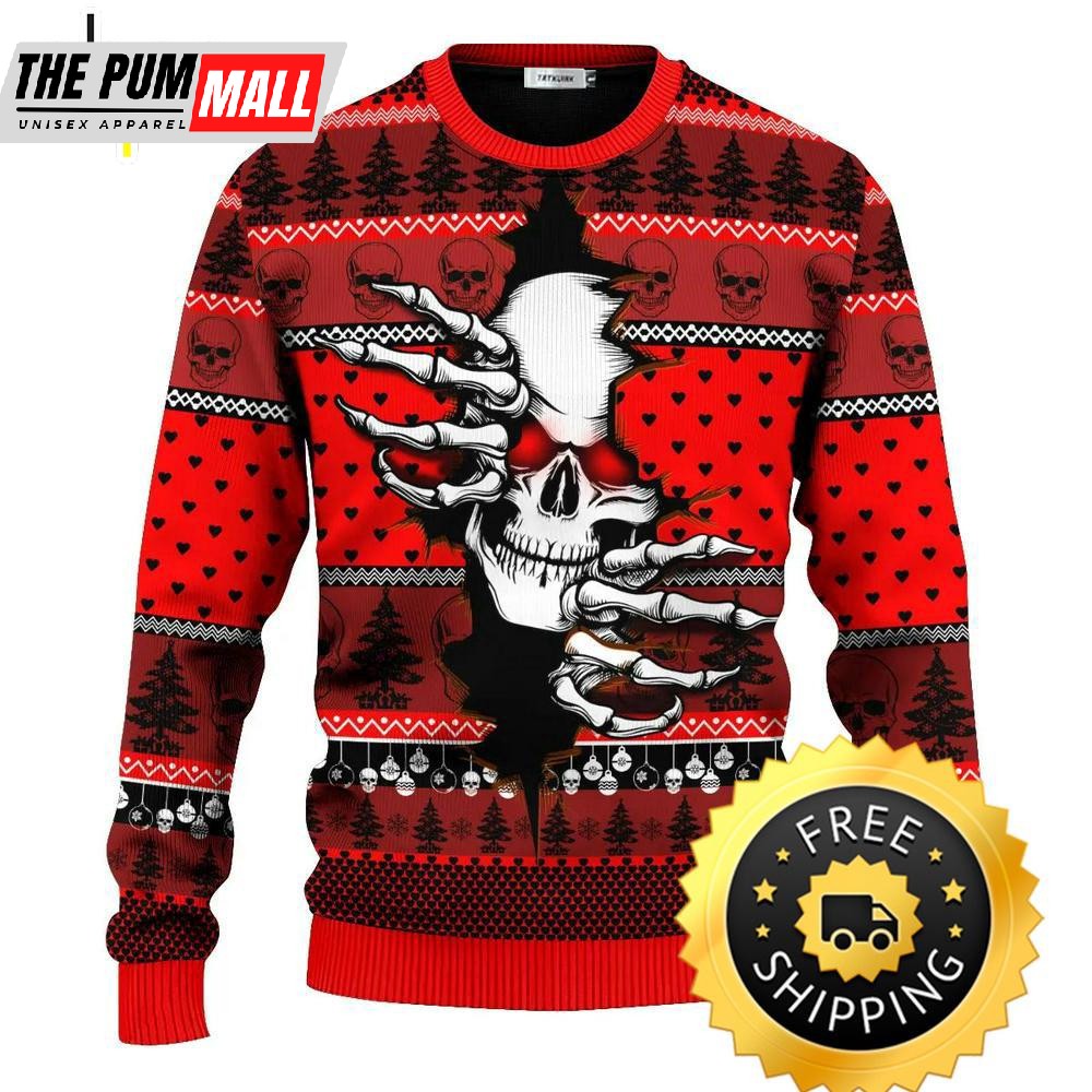 Scary Red Skull Inside Me Skull Ugly Christmas Sweater, Skull Ugly Sweater