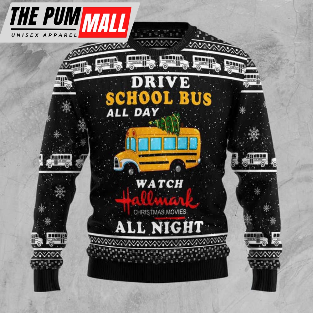 School Bus All Day Ugly Christmas Sweater for men and women