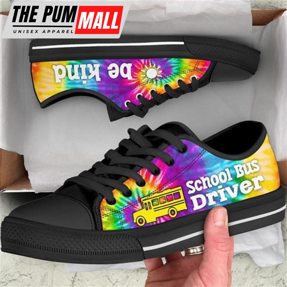 School Bus Driver Bekind Tie Dye Canvas Low Top Shoes – Low Top Shoes Mens, Women