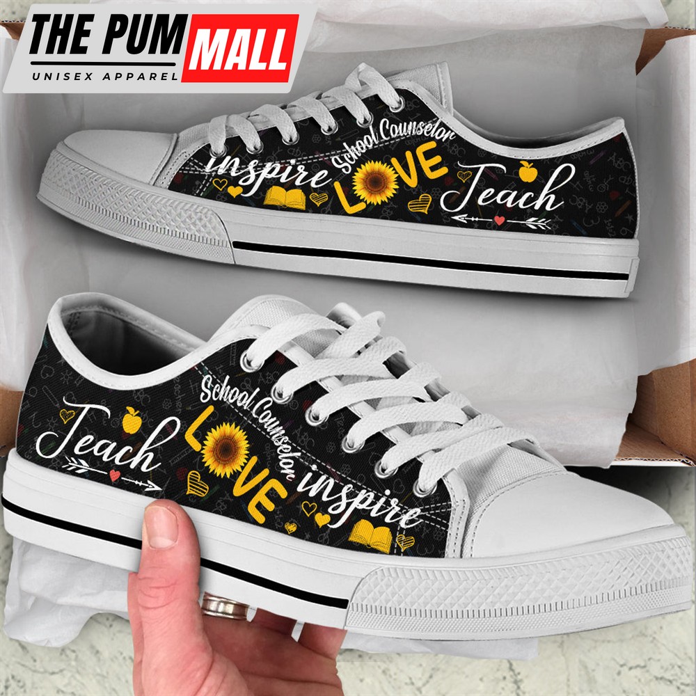 School Counselor Teach Love Inspire Low Top Shoes – Best Gift For Teacher, School Shoes – Best Shoes For Him Or Her