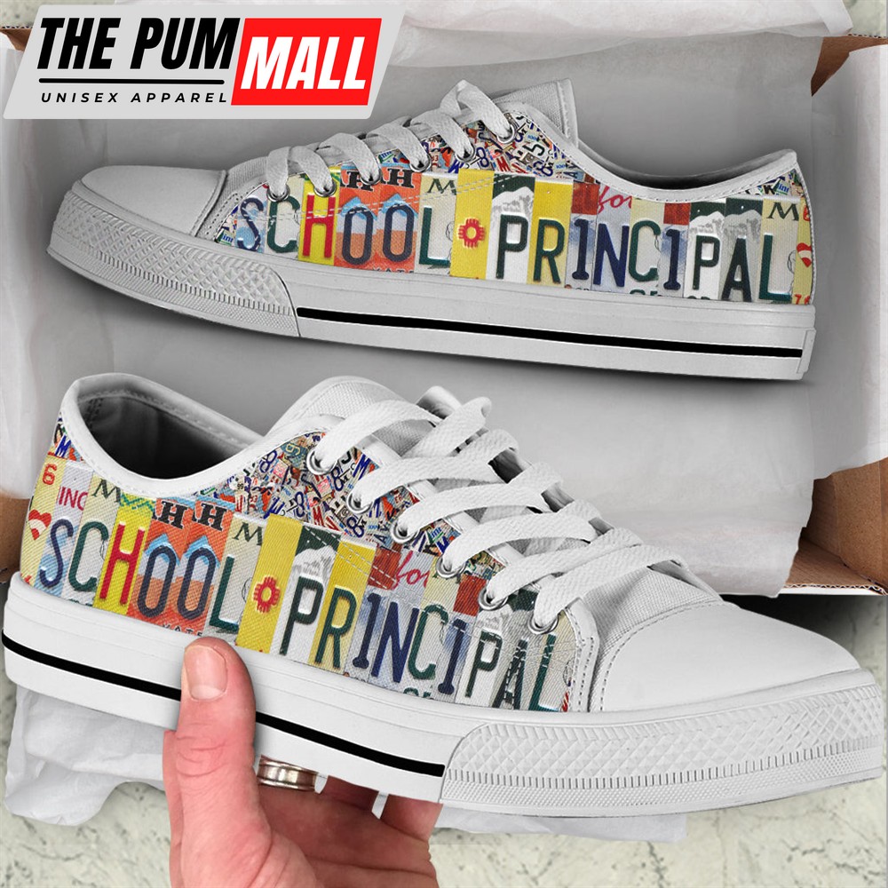 School Principal License Plates Low Top Shoes – Best Gift For Teacher, School Shoes Malalan – Sneaker For Walking