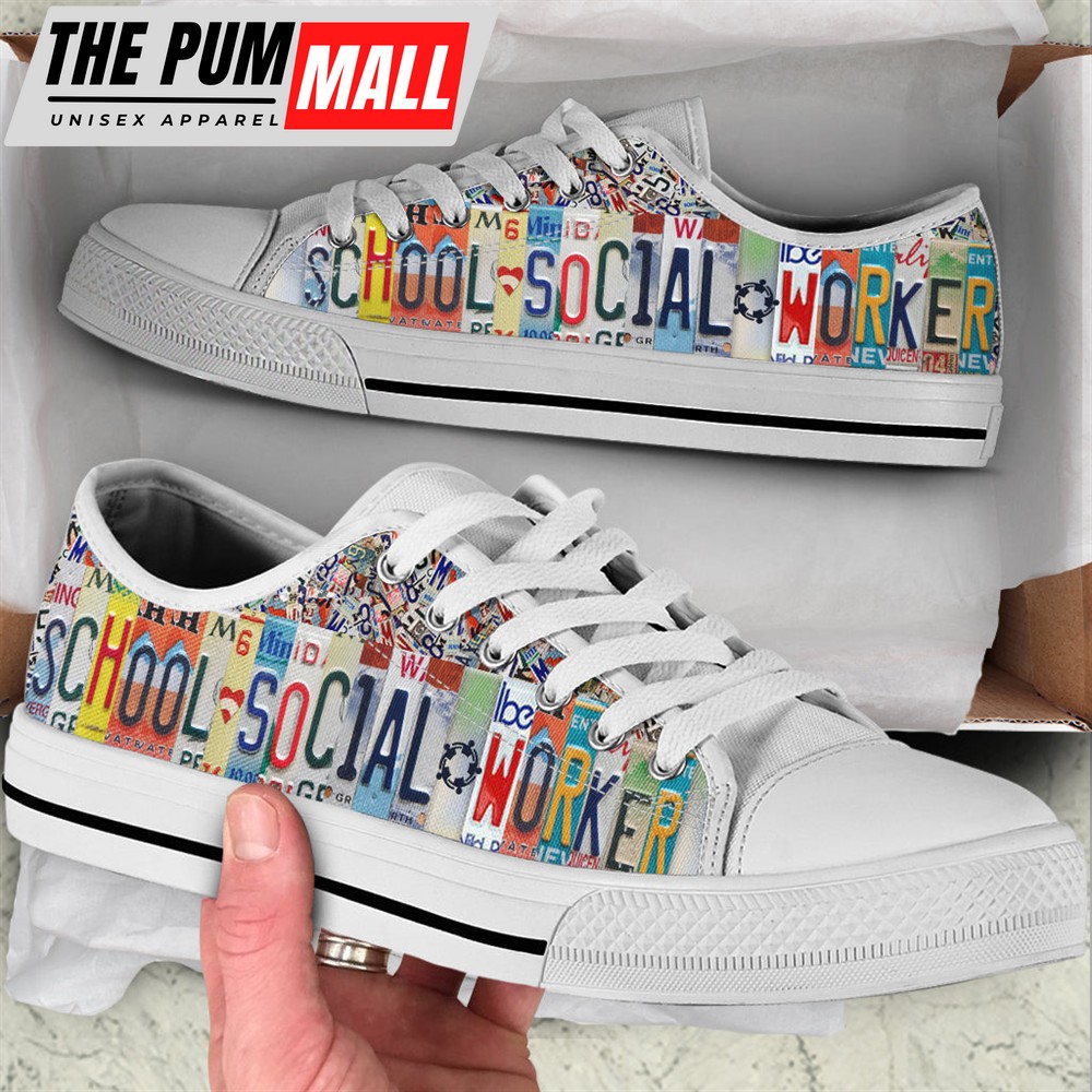School Social Worker License Plates Low Top Shoes – Best Gift For Teacher, School Shoes Malalan