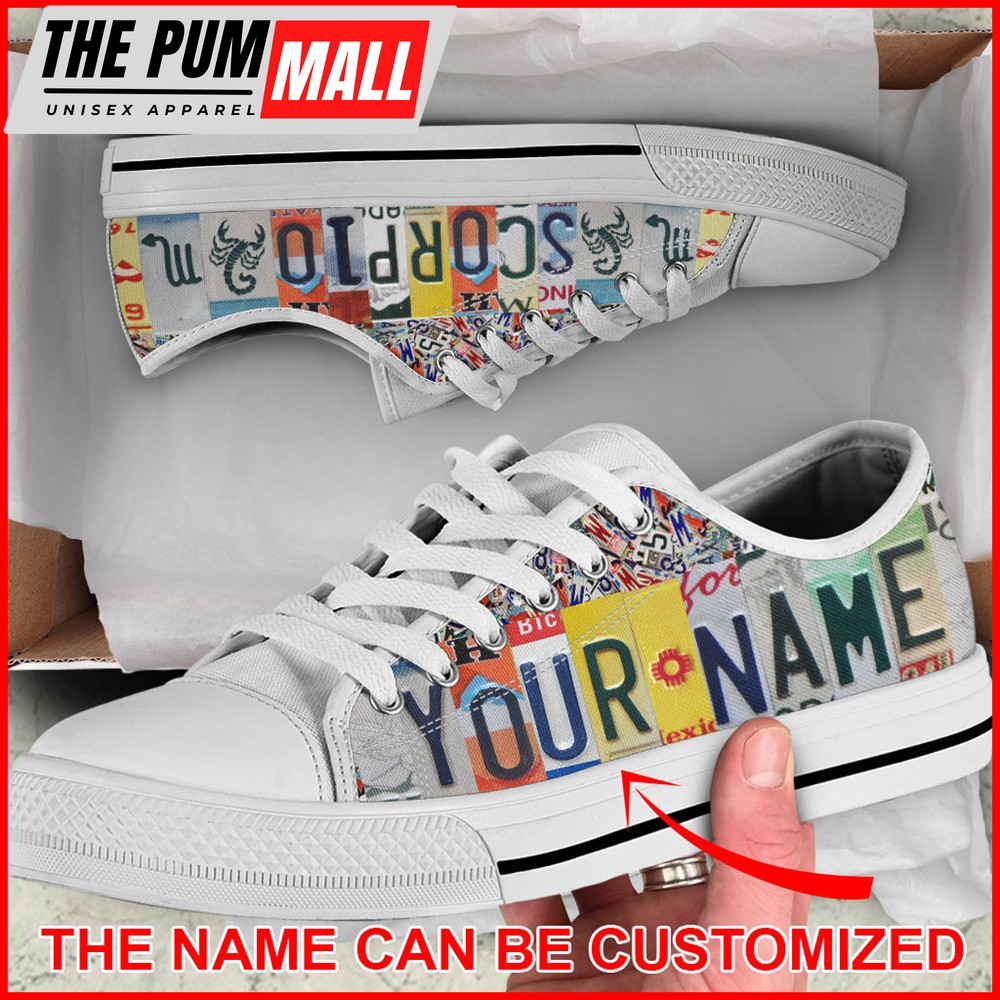 Scorpio License Plates Personalized Custom Low Top – Lowtop Casual Shoes Gift For Adults – Walking Shoes Men Women