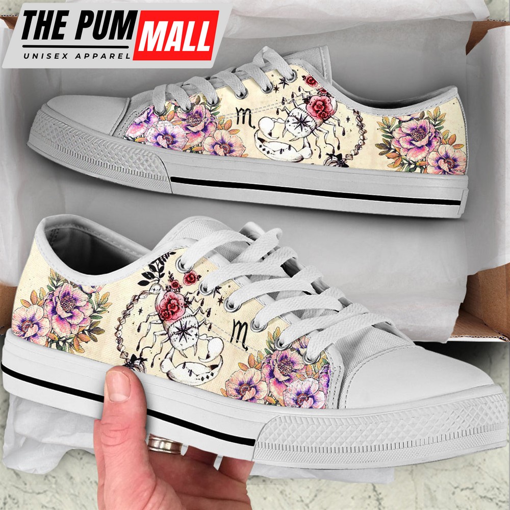 Scorpio Zodiac Vintage Flower Low Top Shoes – Canvas Print Lowtop Trendy Fashion – Casual Shoes Gift For Adults