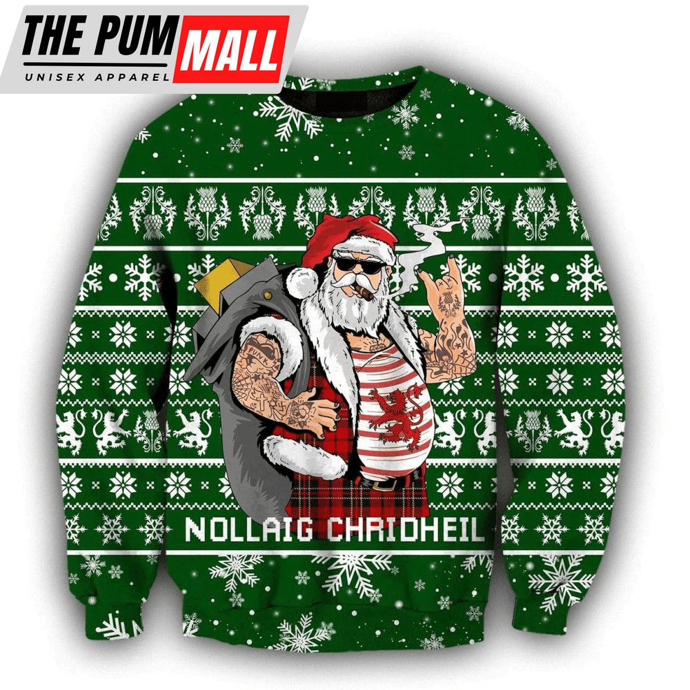 Scottish Gangster Santa Green Ugly Christmas Sweater Gift For Christmas