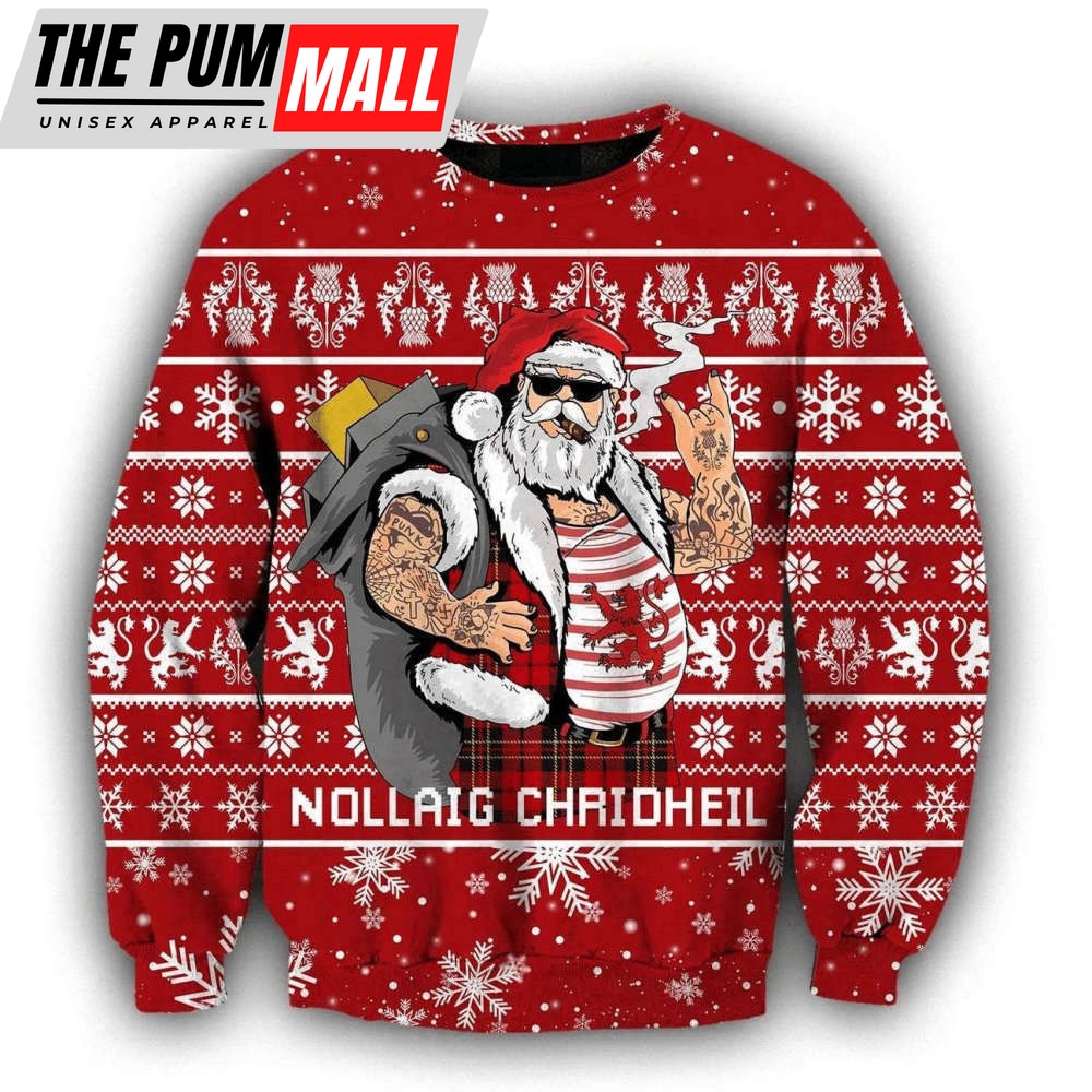 Scottish Gangster Santa Red Ugly Christmas Sweater, For Men And Women