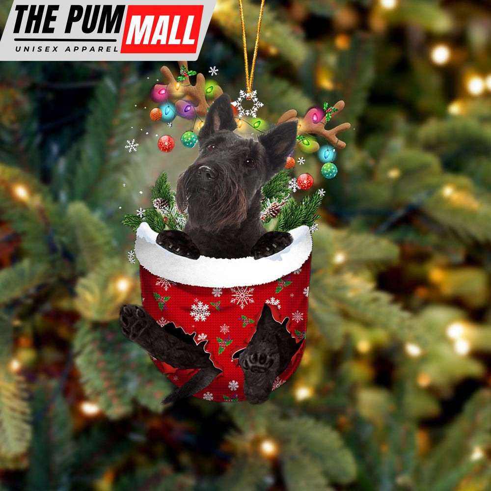 Scottish Terrier In Snow Pocket Christmas Ornament – Two Sided Christmas Plastic Hanging Limited Edition