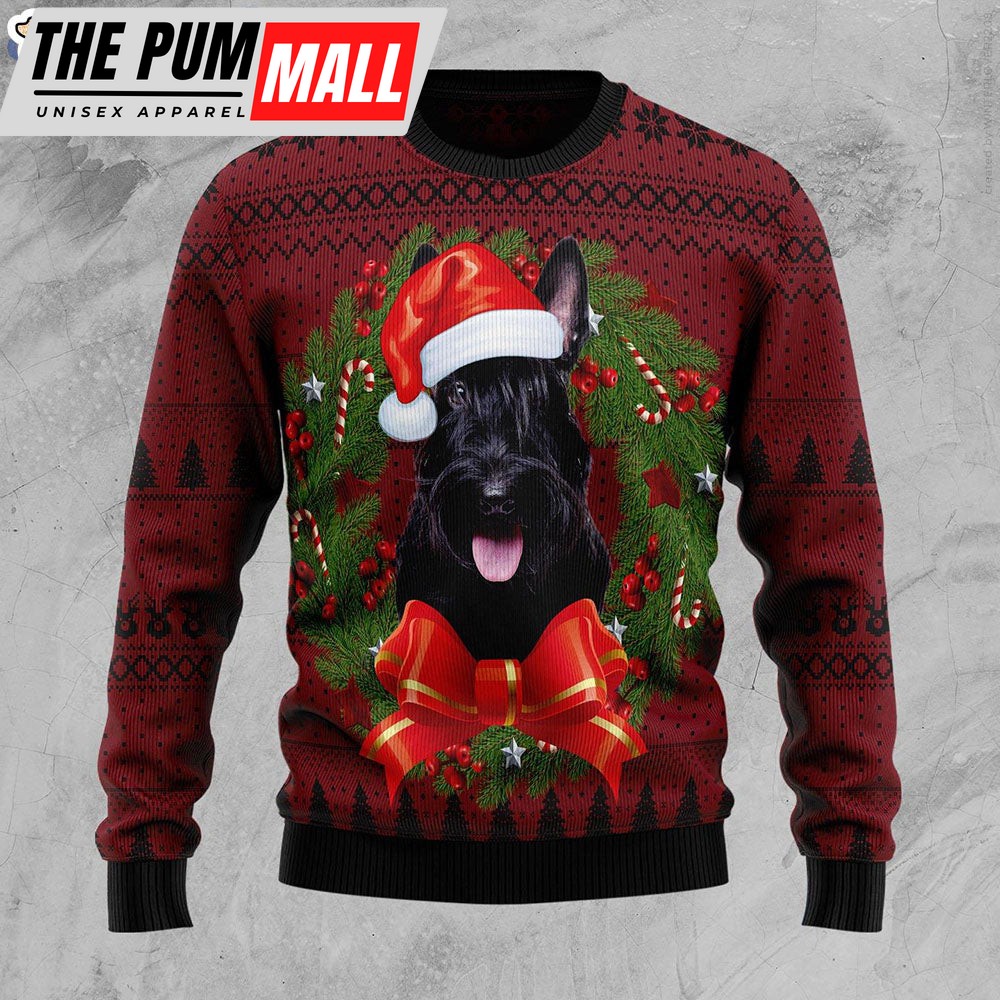 Scottish Terrier Wreath Dog Lover Ugly Christmas Sweater – Xmas Gifts For Him or Her