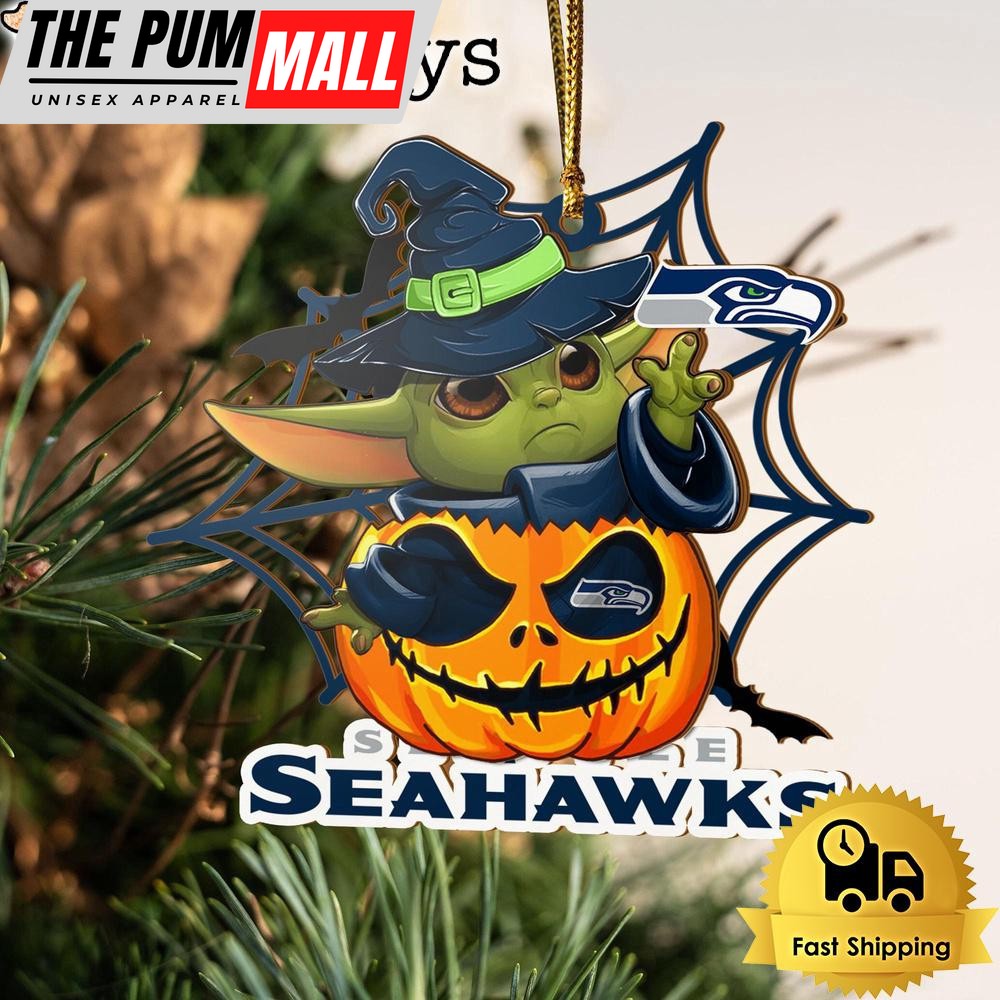 Seattle Seahawks Baby Yoda Pumpkin Halloween Ornament Limited Edition