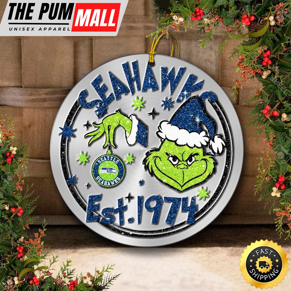 Seattle Seahawks Grinch Circle Ornaments Christmas Limited Edition