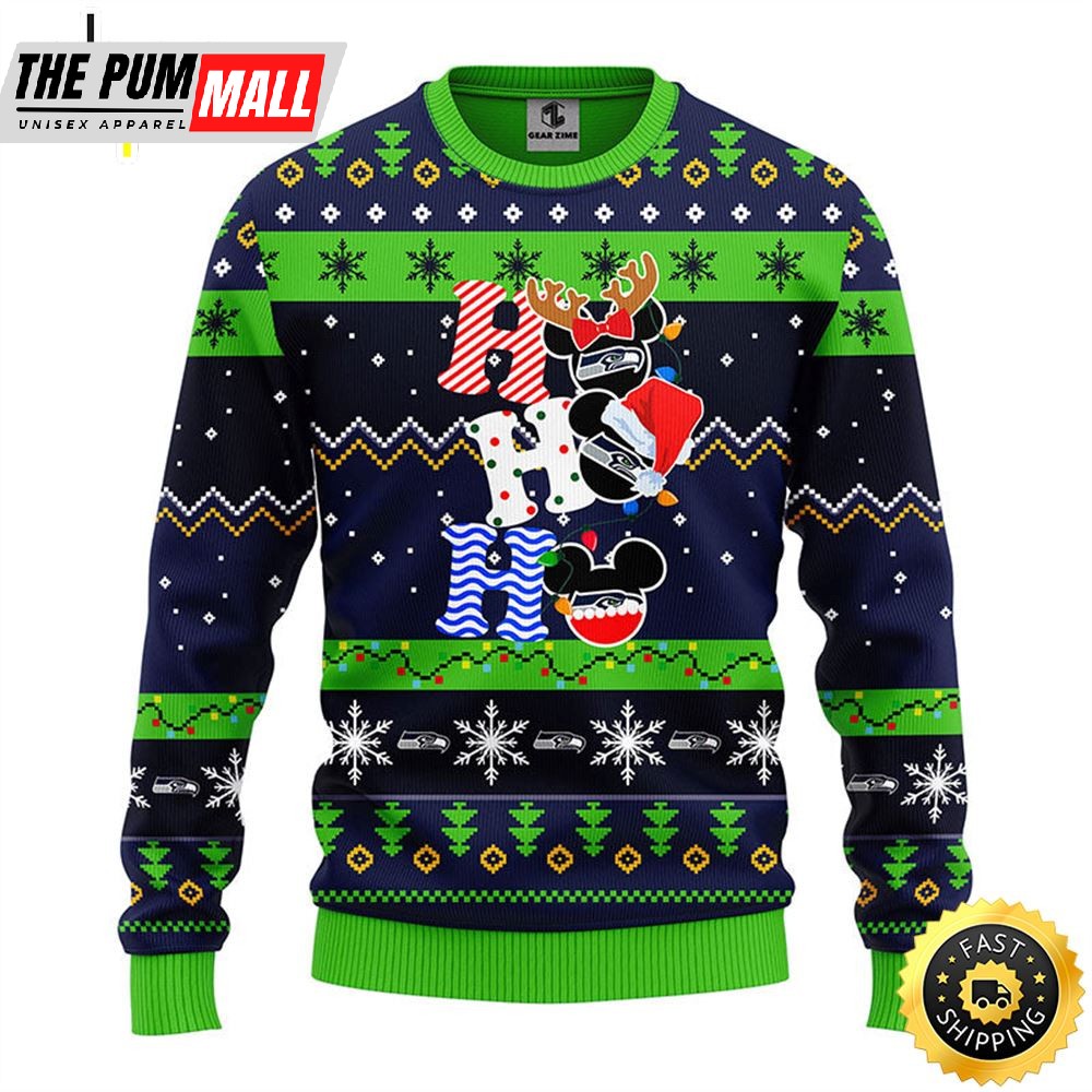 Seattle Seahawks HoHoHo Mickey Christmas Ugly Sweater
