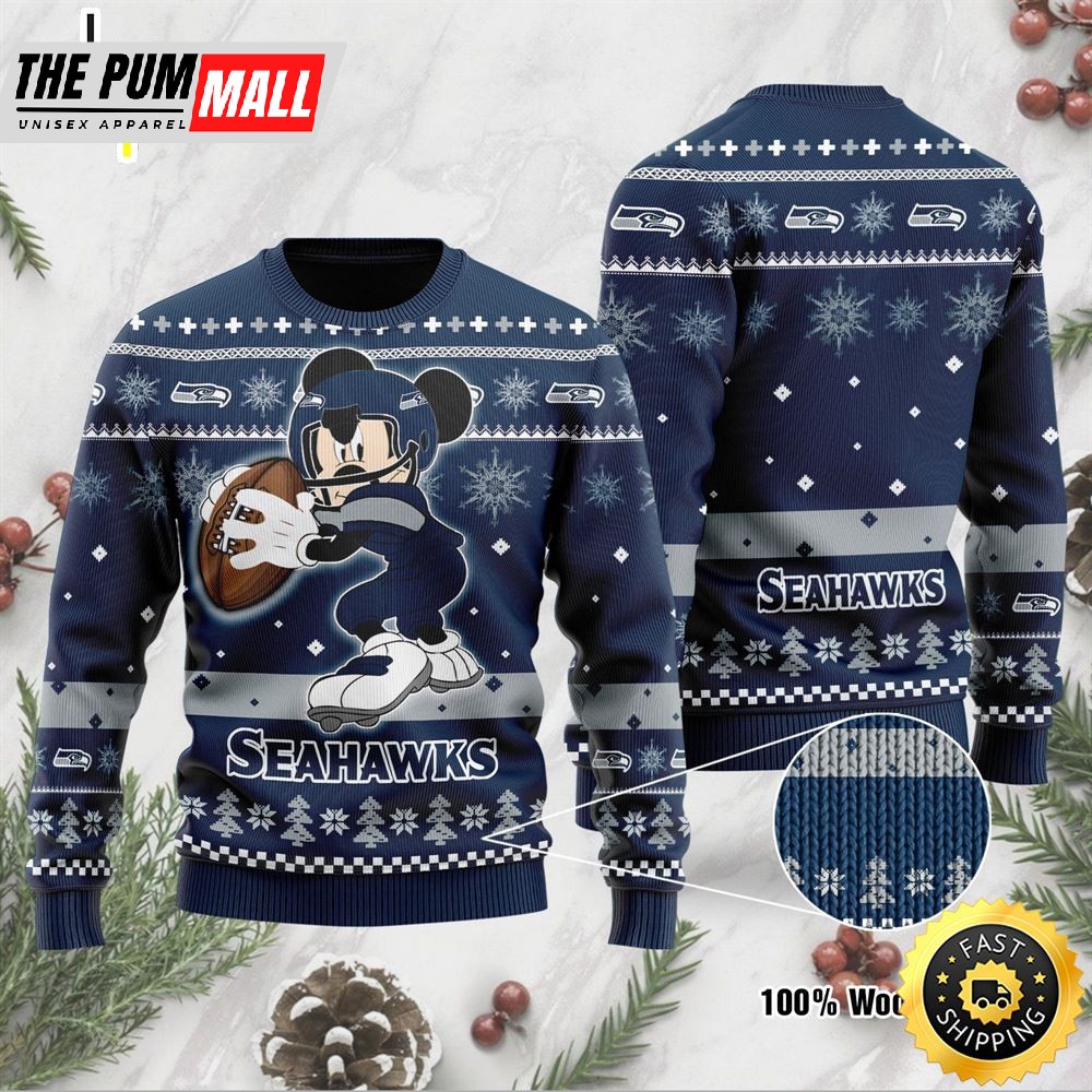 Seattle Seahawks Mickey Mouse Funny Ugly Christmas Sweater, Perfect Holiday Gift