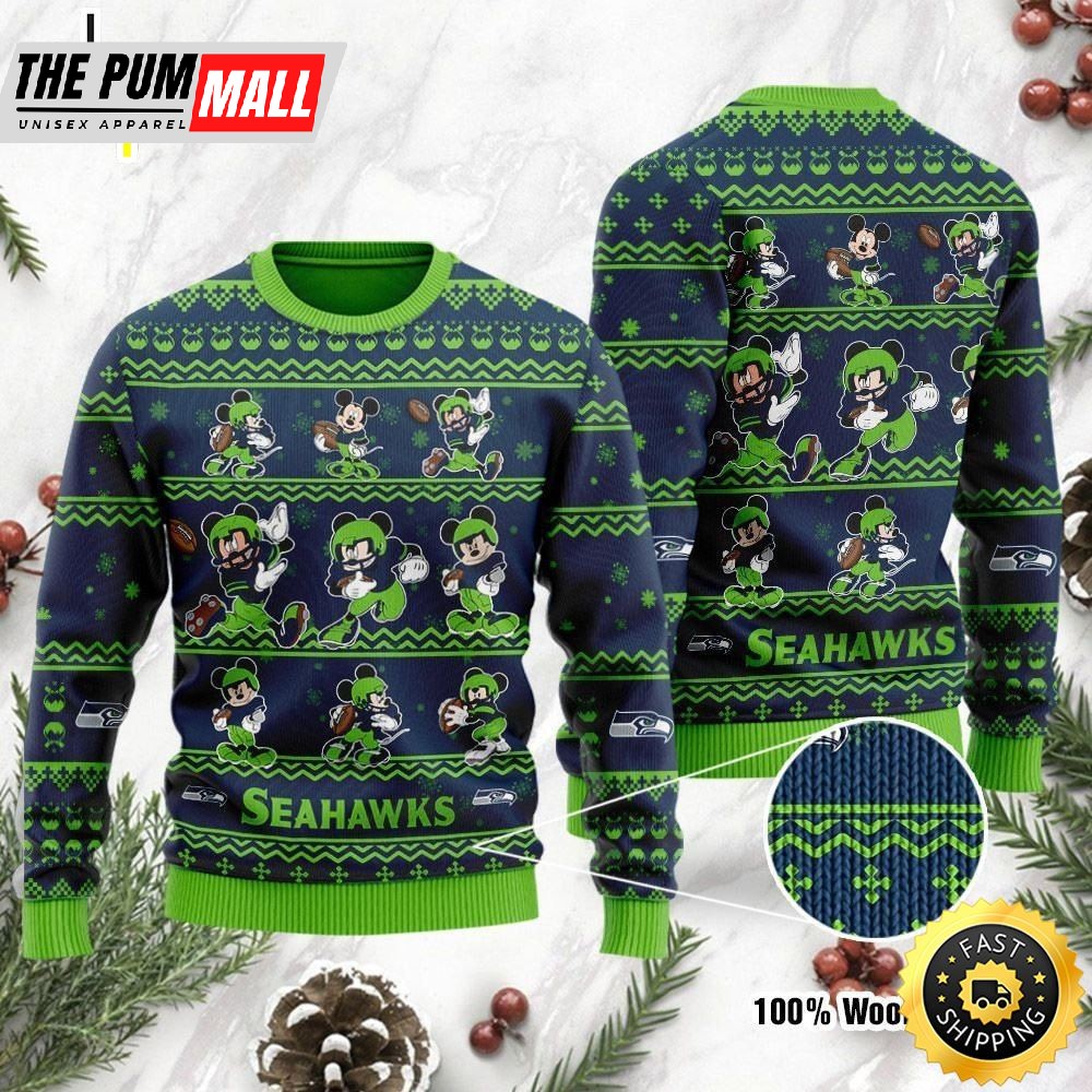 Seattle Seahawks Mickey Mouse Ugly Christmas Sweater, Perfect Holiday Gift