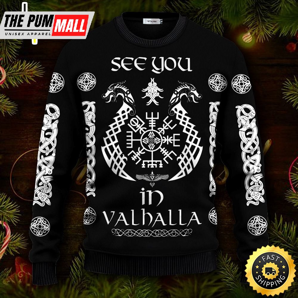 See You In Valhalla Viking Ugly Skull Sweater Christmas
