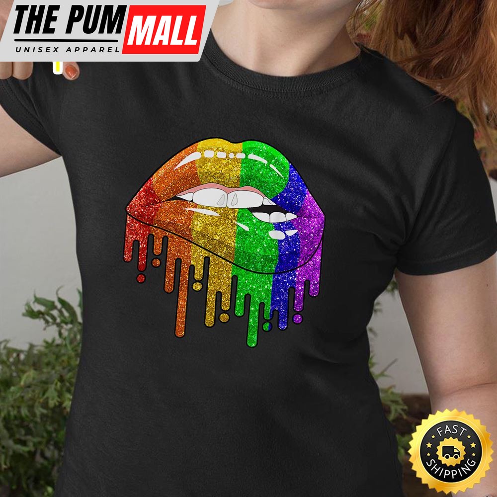 Sexy Lips Biting Cool LGBT Rainbow Gay Lesbian Homosexual Valentines Day T-shirt