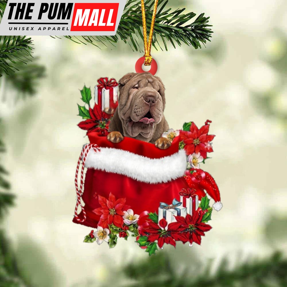 Shar Pei In Gift Bag Christmas Ornament – Car Ornaments – Gift For Dog Lovers Limited Edition