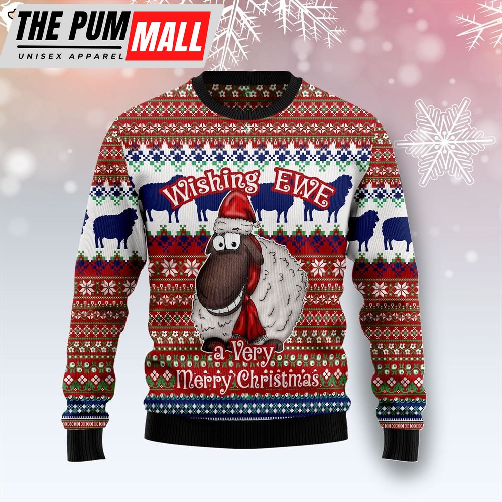 Sheep Wishing Ewe Ugly Christmas Sweater – Gift For Pet Lovers – Unisex Crewneck Sweater