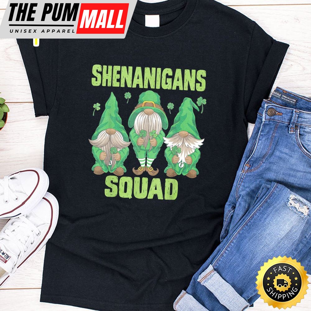 Shenanigans Squad Three Lucky Gnome Shamrock St Patrick Day T-Shirt