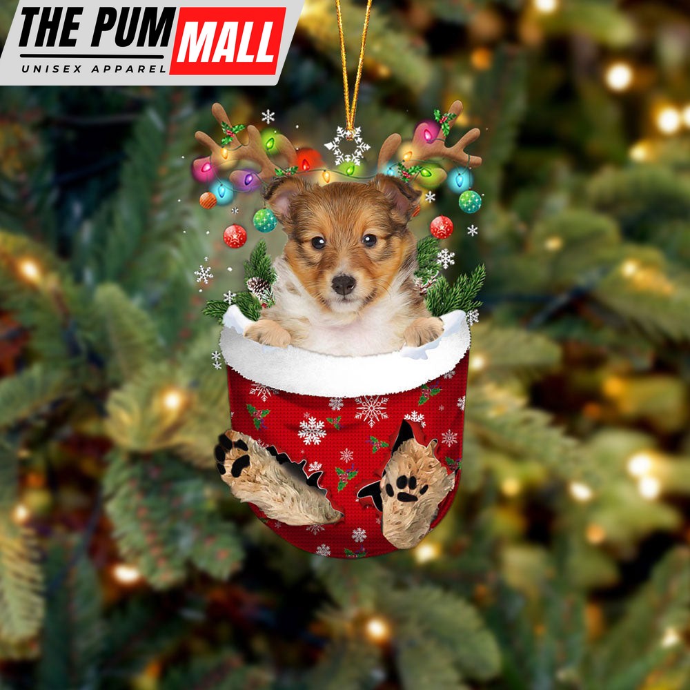 Shetland Sheepdog 2 In Snow Pocket Christmas Ornament – Two Sided Christmas Plastic Hanging Limited Edition
