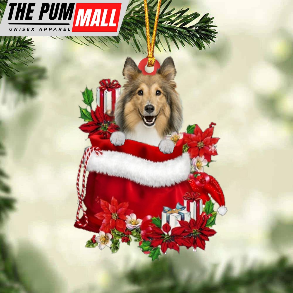 Shetland Sheepdog In Gift Bag Christmas Ornament – Car Ornaments – Gift For Dog Lovers Limited Edition