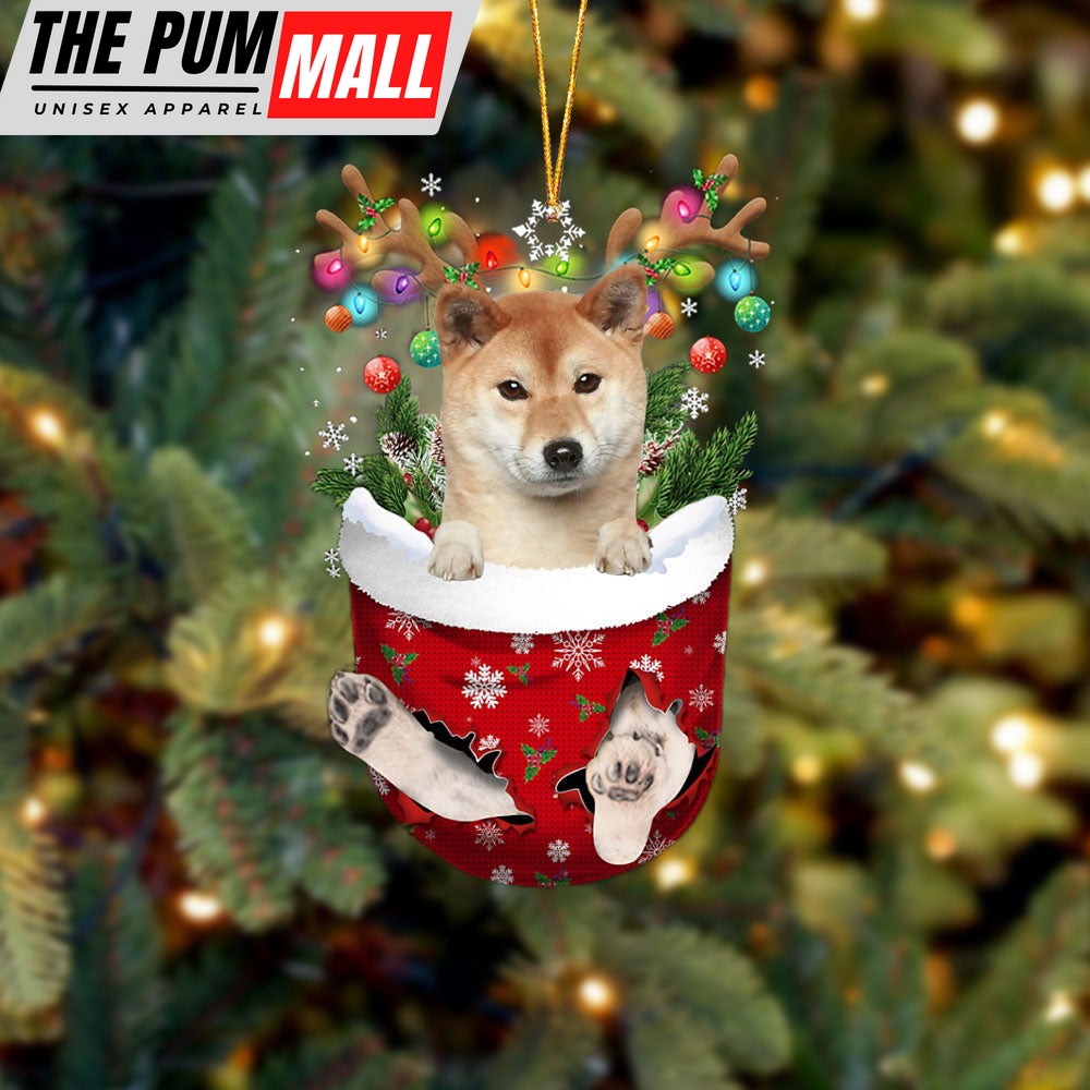 Shiba Inu 1 In Snow Pocket Christmas Ornament – Two Sided Christmas Plastic Hanging Limited Edition