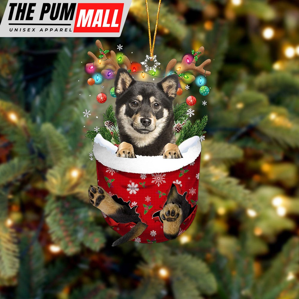 Shiba Inu 3 In Snow Pocket Christmas Ornament – Two Sided Christmas Plastic Hanging Limited Edition