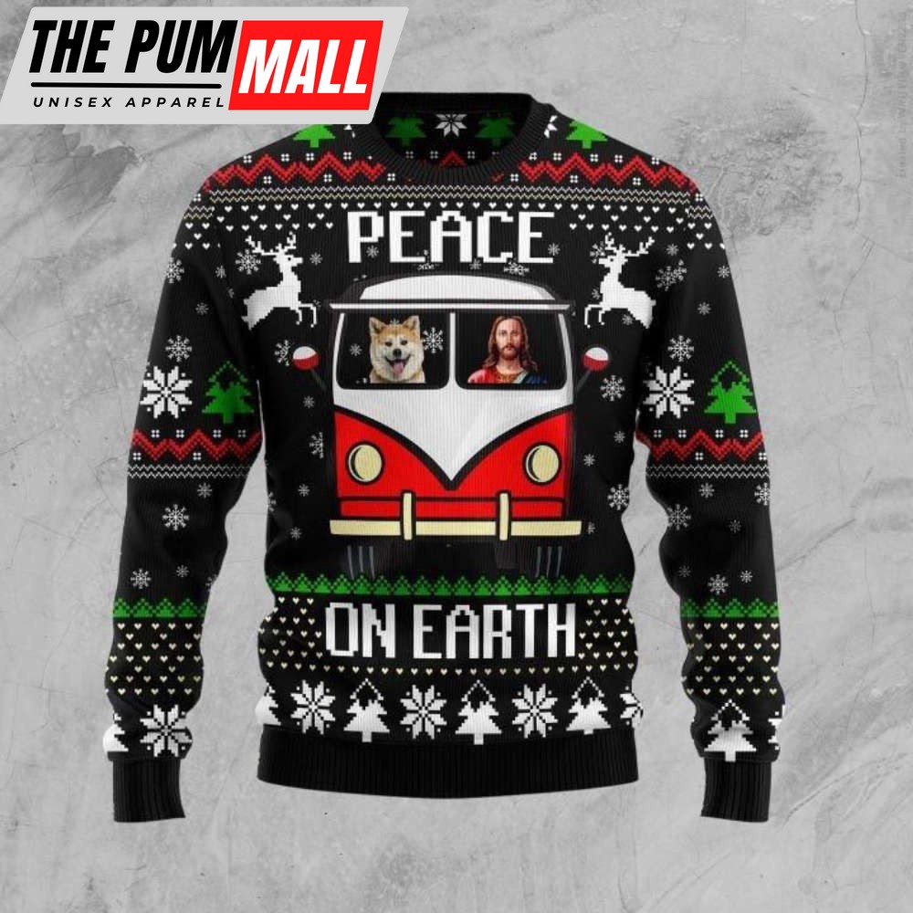 Shiba Inu Peace Ugly Christmas Sweater, Gift For Christmas, Unisex Crewneck Sweater
