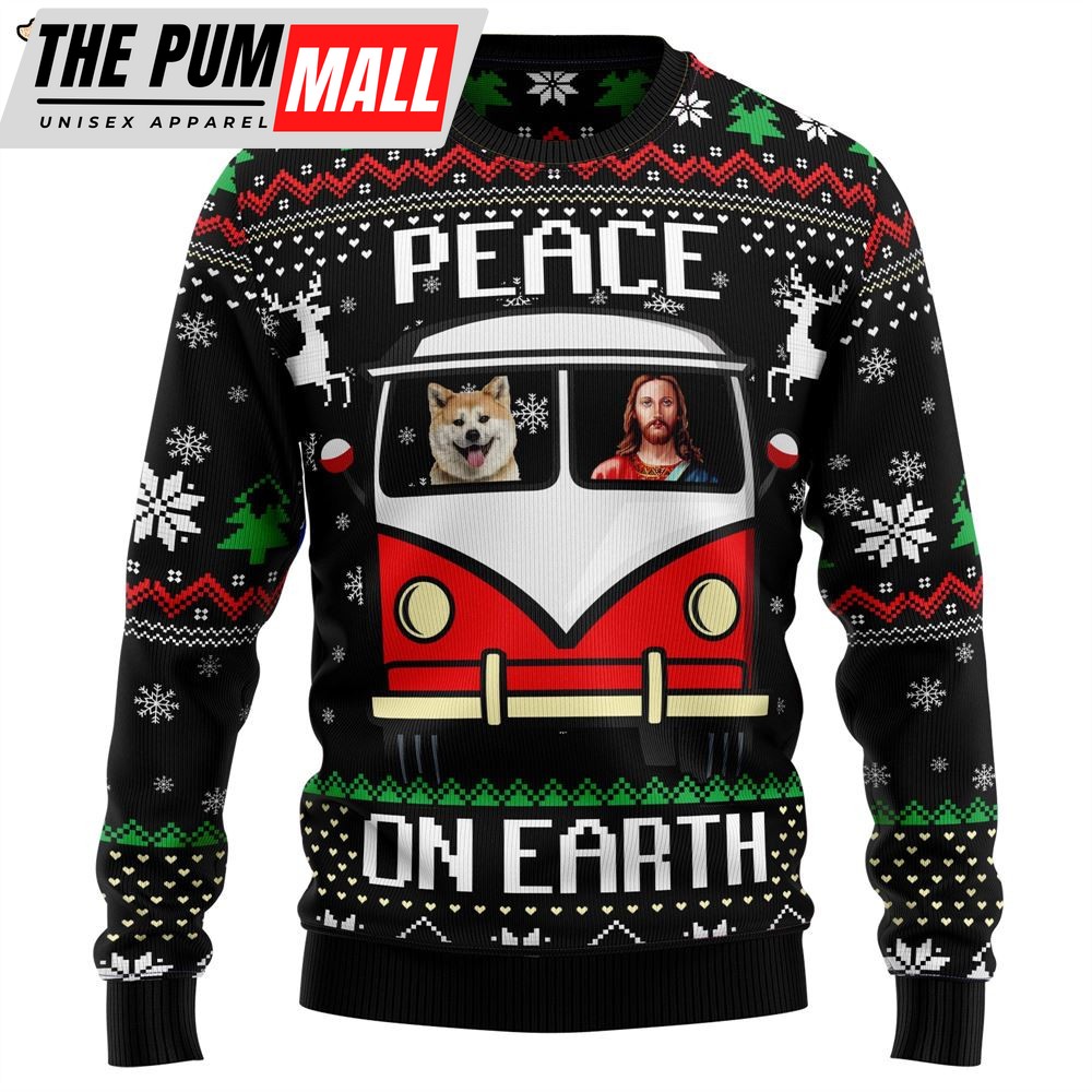 Shiba Inu Peace Ugly Christmas Sweater – Gift For Dog Lovers – Christmas Outfits Gift