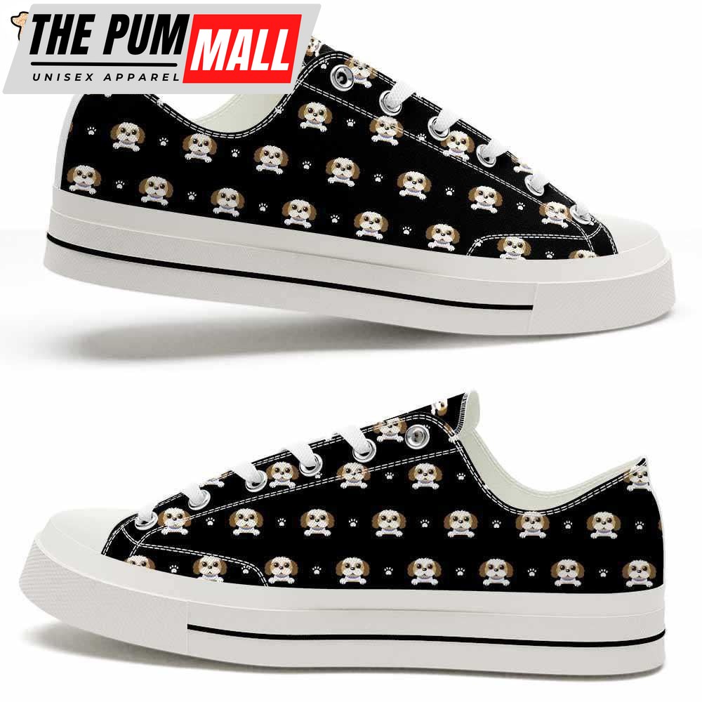 Shih Tzu Cute Pattern Black Low Top Shoes – Happy International Dog Day Canvas Sneaker – Owners Gift Dog Breeders