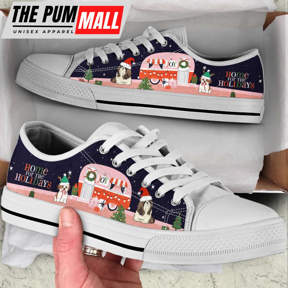 Shih Tzu Dog Christmas Car Happy Low Top Shoes Canvas Sneakers