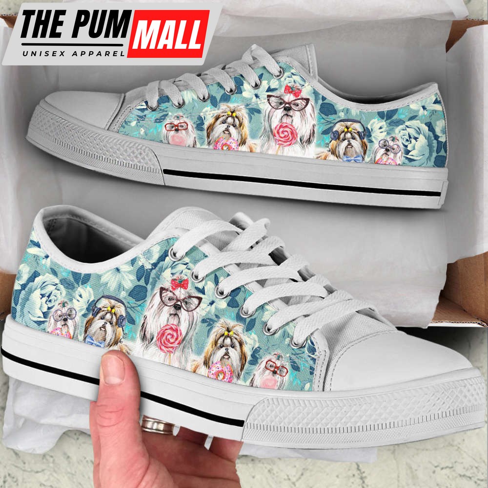 shih-tzu-dog-flowers-pattern-low-top-shoes-canvas-sneakers-casual-shoes-rv1i3ciu Shih Tzu Dog Flowers Pattern Low Top Shoes Canvas Sneakers Casual Shoes