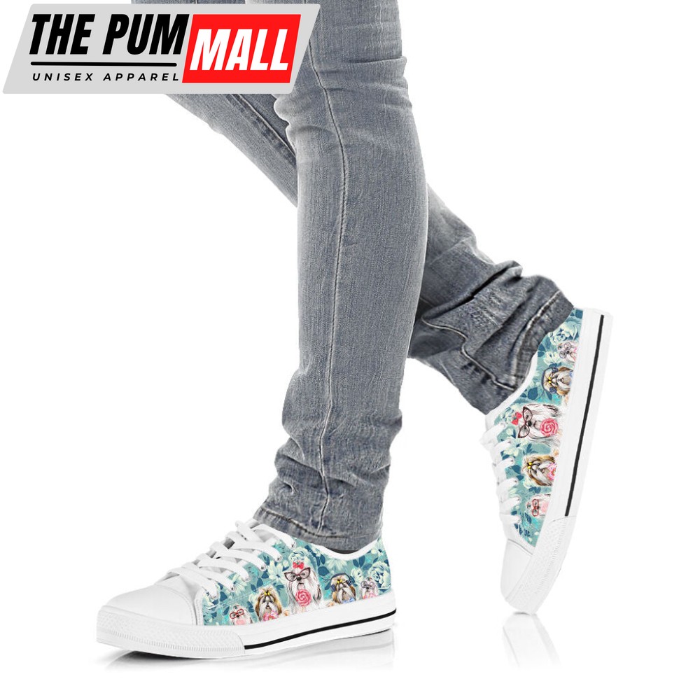 shih-tzu-dog-flowers-pattern-low-top-shoes-canvas-sneakers-casual-shoes-rv1i3ciu Shih Tzu Dog Flowers Pattern Low Top Shoes Canvas Sneakers Casual Shoes