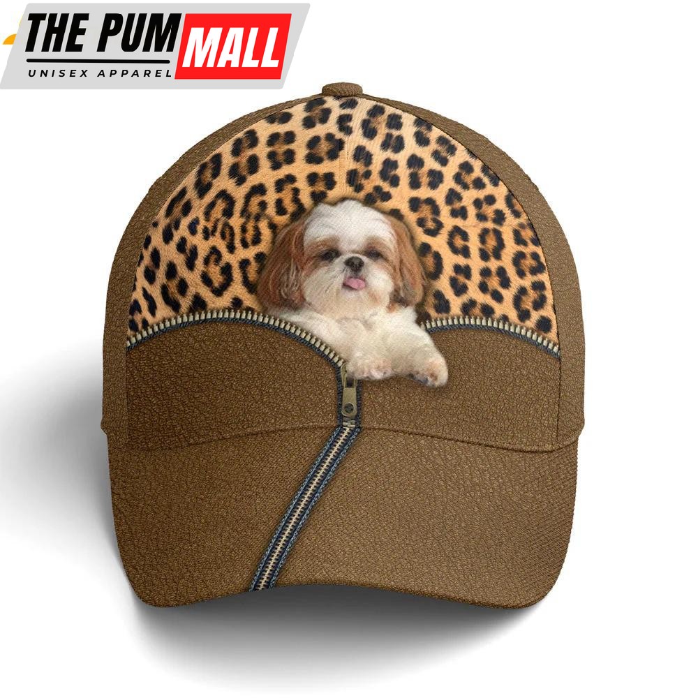 Shih Tzu Dog Leopard Leather Style Classic Baseball Cap